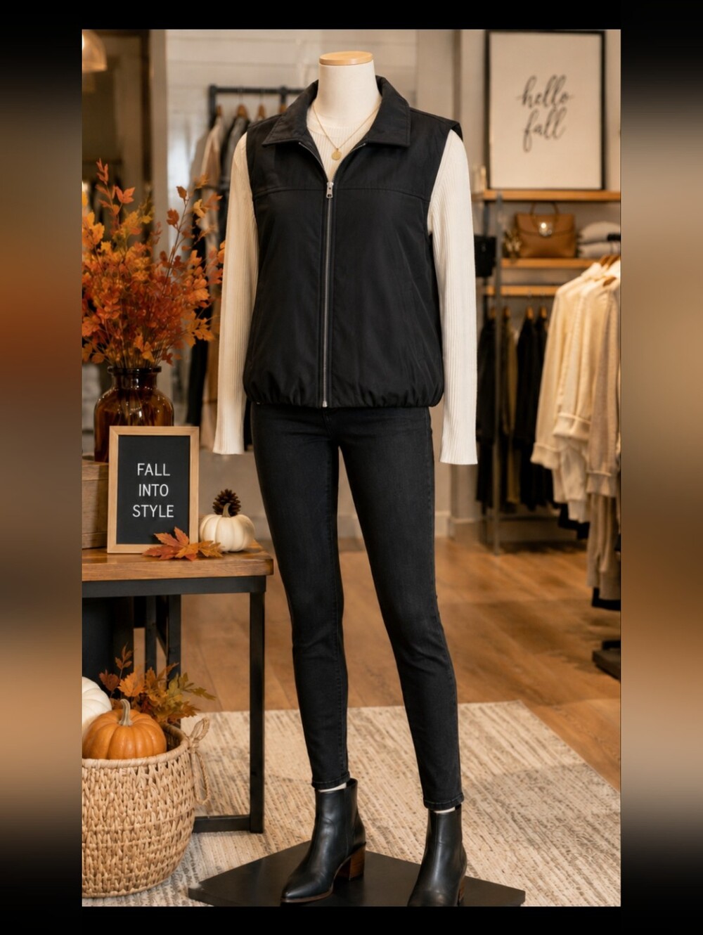Women's Black Zip-Front Vest Jacket Lined Pit 24